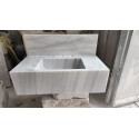 White Marble Sink With Top Holes, Wall Mounted Marble Sink