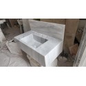 White Marble Sink With Top Holes, Wall Mounted Marble Sink