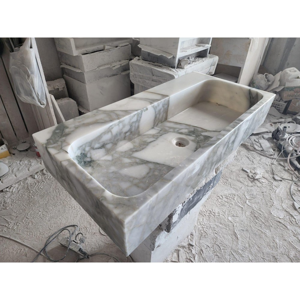 Calacatta Viola Fluting Custom Marble Sink, Handmade Stone