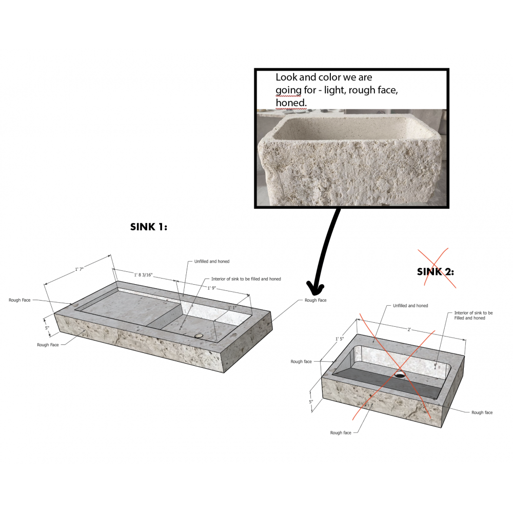 Custom Light Travertine Marble Sink For Lolo Interiors
