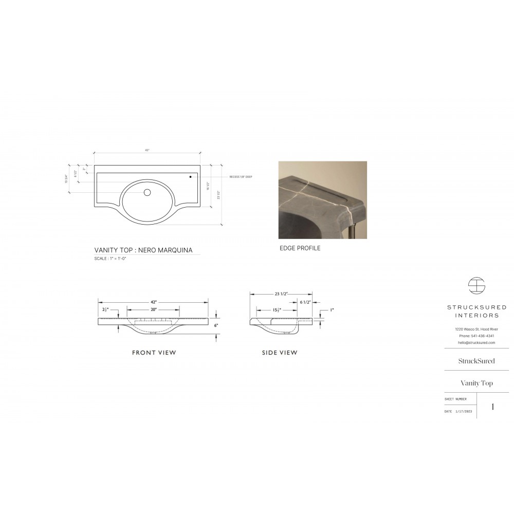 Custom Nero Marquina Marble Sink