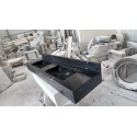 Nero Marquina Marble Sink With Backsplash, Handmade Carved Marble Sink