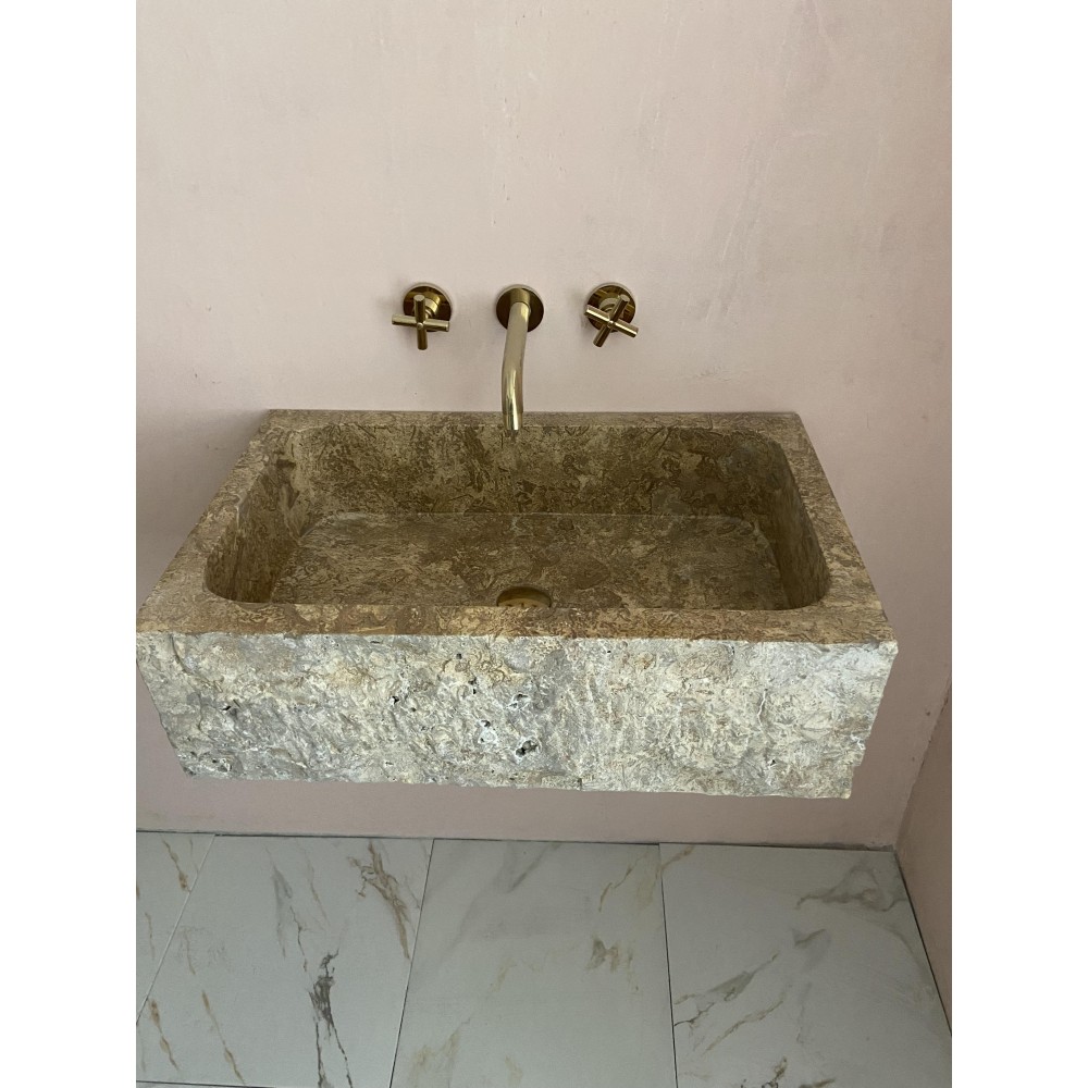 Noche Travertine Marble Sink, Powder Room Marble Sink