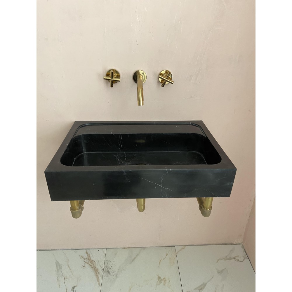 Polished Black Marble Sink, Monet Marble Sink Hand Carved