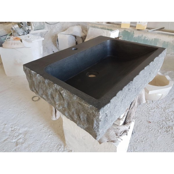 Rough Cut Matte-Black Marble-Sink, Wall Mounted Marble Sink