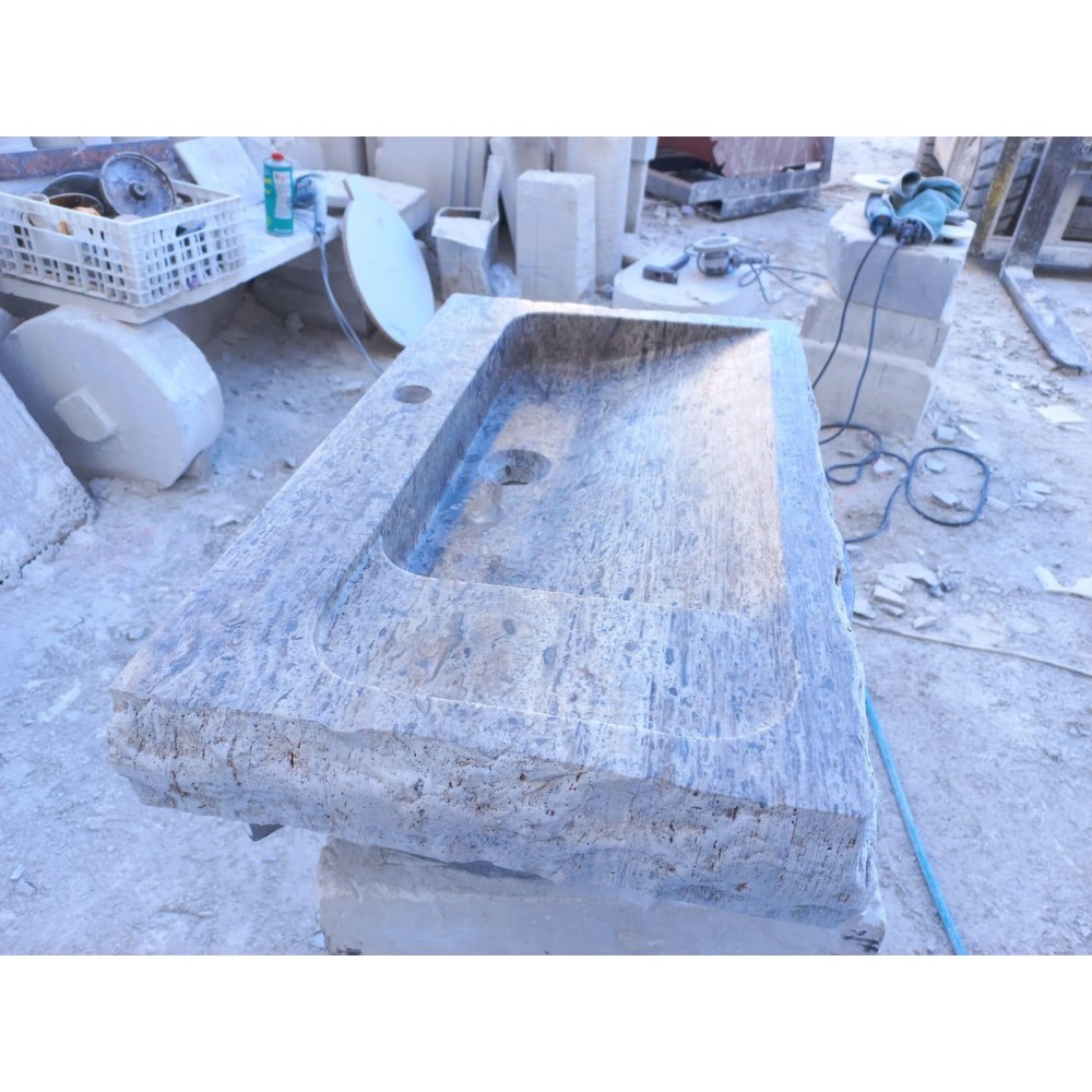 Silver Travertine Marble Sink, Wall Mounted Washbasin