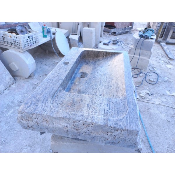 Silver Travertine Marble Sink, Wall Mounted Washbasin