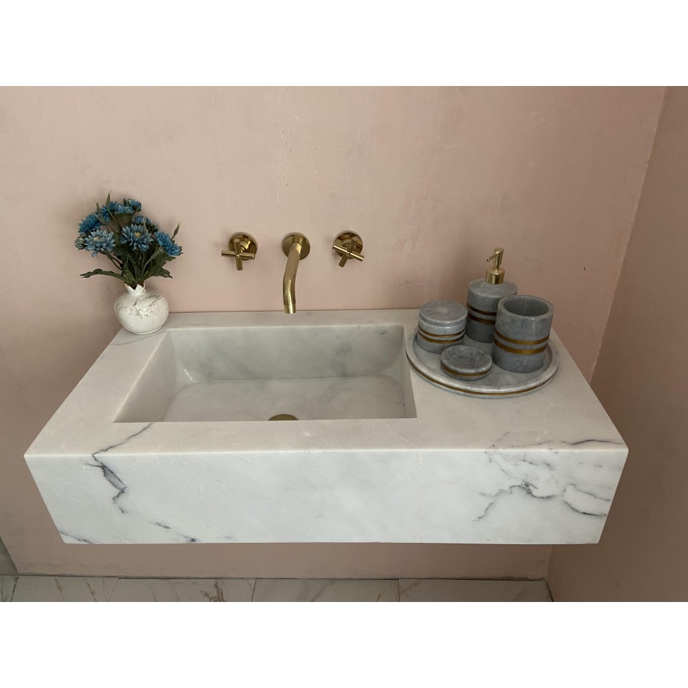 Veined Gray Marble Sink Basin, Powder Room Sink Basin, Home Design