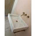 White Fluting Marble Sink, Wall Mounted Sink Basin