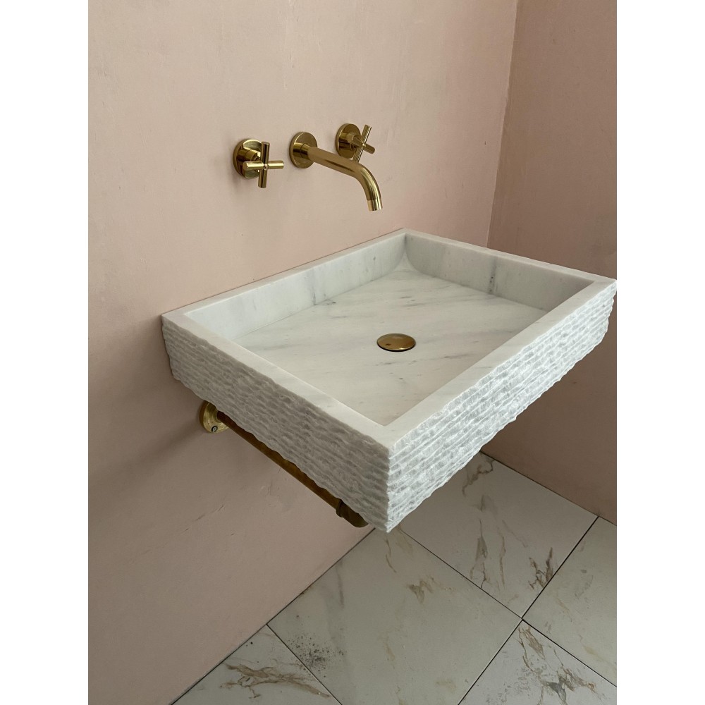 White Fluting Marble Sink, Wall Mounted Sink Basin