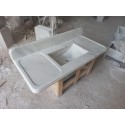 White Marble Sink Wİth Backsplash, Handmade Stone