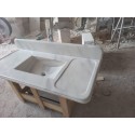 White Marble Sink Wİth Backsplash, Handmade Stone