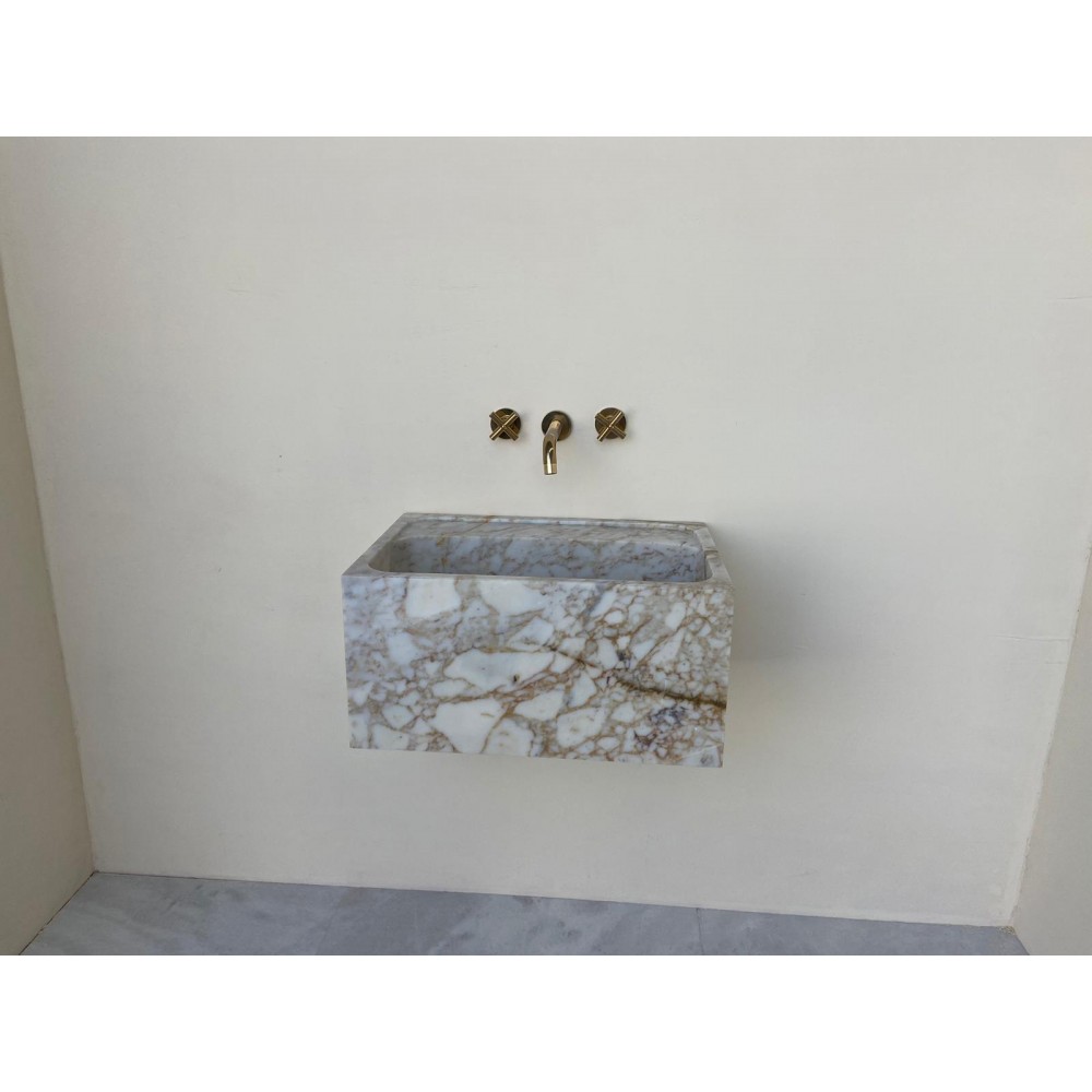 Calacatta Gold Marble Sink Basin, Wall Monut Sink Basin