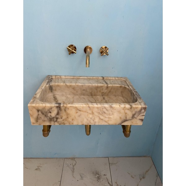 Gold Marble Sink, Powder Room Sink, Wall Mounted Marble Sink
