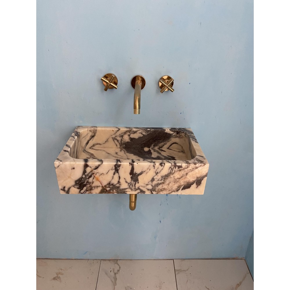 Small Marble Sink, Gray Veined Marble Sink