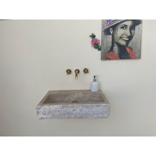 Travertine Rough Chiseled Sink Wall Mount Marble Sink Marble Bathroom Sink
