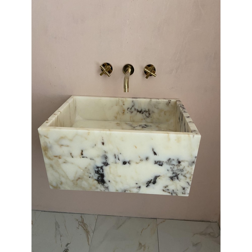 Yellow Marble Sink, Large Calacatta Viola Marble Sink
