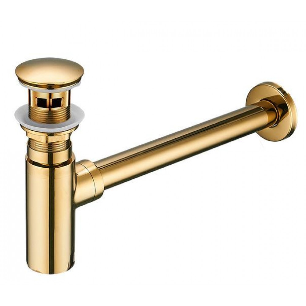 Gold Brass P-Trap Set With Overflow, Drain Pipe