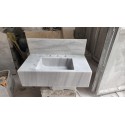 White Marble Sink With Top Holes, Wall Mounted Marble Sink