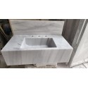White Marble Sink With Top Holes, Wall Mounted Marble Sink