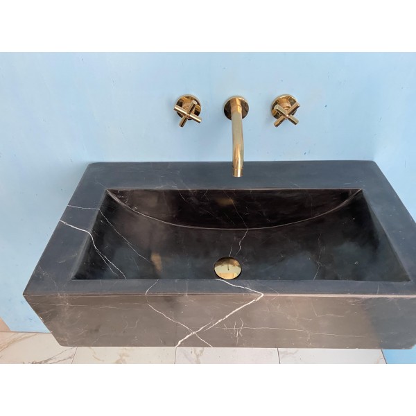 Large Nero Marquina Marble Sink, Wall Mount Marble Sink